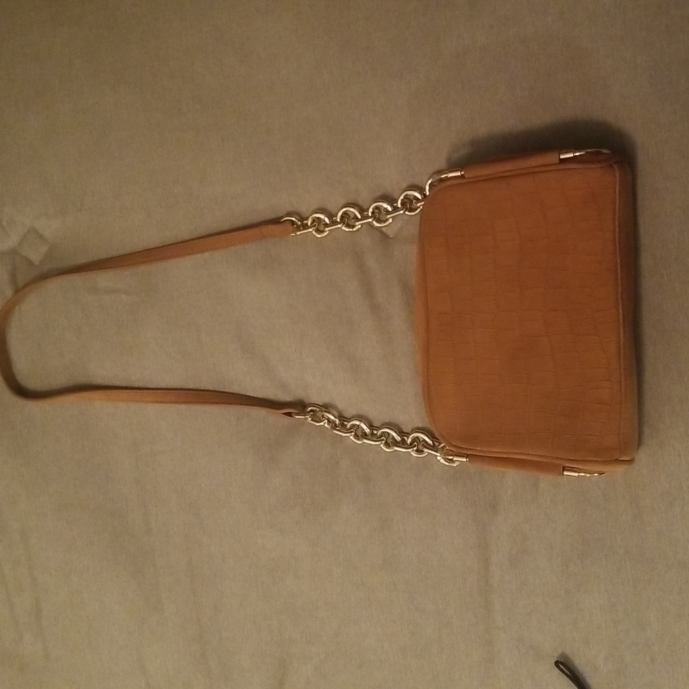 Camel suede faux croc small bag